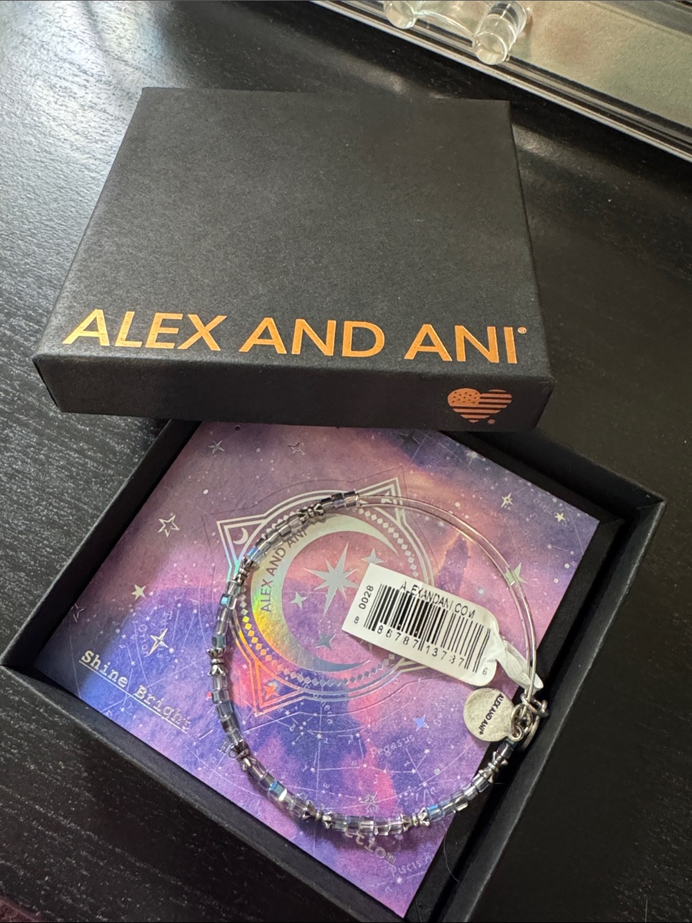 Alex and Ani Silver Beaded Adjustable Bangle with Charm